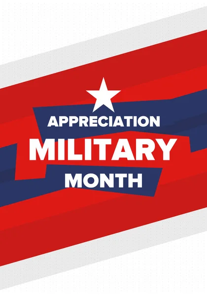 五月的国家军事欣赏月 美国的年度武装部队庆祝月 爱国的美国人海报 横幅和背景 矢量说明 — 图库矢量图片