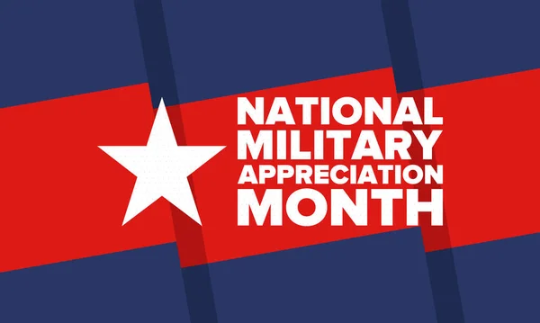 五月的国家军事欣赏月 美国的年度武装部队庆祝月 爱国的美国人海报 横幅和背景 矢量说明 — 图库矢量图片