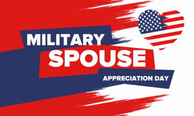 Askeri Eş Takdir Günü. Amerika 'da kutlandı. Silahlı Kuvvetler 'in eşlerinin Ulusal Bayram' da bağış, destek ve fedakarlıklarının tanınması. Poster, kart, pankart. Vektör