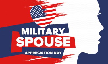 Askeri Eş Takdir Günü. Amerika 'da kutlandı. Silahlı Kuvvetler 'in eşlerinin Ulusal Bayram' da bağış, destek ve fedakarlıklarının tanınması. Poster, kart, pankart. Vektör