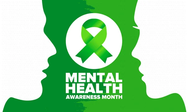 Mental Health Awareness Month in May. Annual campaign in United States. Raising awareness of mental health. Control and protection. Prevention campaign. Medical health care design. Vector illustration