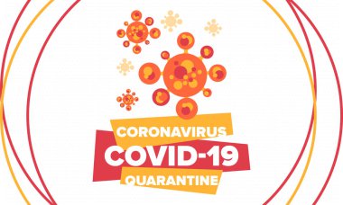 Coronavirus karantina tasarımı. Covid 19 enfeksiyonu. Salgın uyarısı, virüs koruma süresi. Kontrol ve salgın önleme. Tıbbi sağlık hizmeti tasarımı. Güvende kalın. Acil durum posteri konsepti