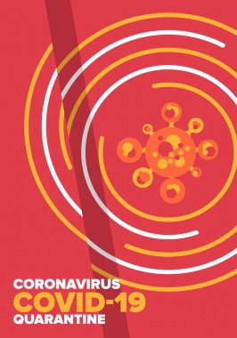 Coronavirus karantina tasarımı. Covid 19 enfeksiyonu. Salgın uyarısı, virüs koruma süresi. Kontrol ve salgın önleme. Tıbbi sağlık hizmeti tasarımı. Güvende kalın. Acil durum posteri konsepti