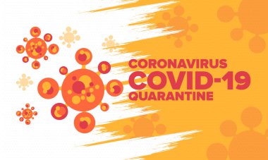 Coronavirus karantina tasarımı. Covid 19 enfeksiyonu. Salgın uyarısı, virüs koruma süresi. Kontrol ve salgın önleme. Tıbbi sağlık hizmeti tasarımı. Güvende kalın. Acil durum posteri konsepti