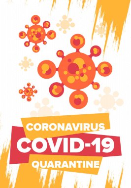 Coronavirus karantina tasarımı. Covid 19 enfeksiyonu. Salgın uyarısı, virüs koruma süresi. Kontrol ve salgın önleme. Tıbbi sağlık hizmeti tasarımı. Güvende kalın. Acil durum posteri konsepti