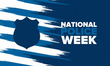Mayıs 'ta Ulusal Polis Haftası. Amerika 'da yıllık kutlama. Kahraman polisin onuruna. Polis rozeti ve vatansever unsurlar. Subaylar Anma Günü. Poster, kart, pankart. Vektör illüstrasyonu