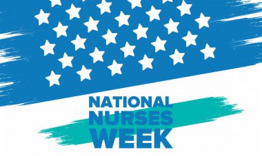 Ulusal Hemşireler Haftası. Teşekkürler hemşireler. Tıbbi ve sağlık hizmetleri konsepti. Virüslere ve hastalıklara karşı savaşanlar. Doktorların şerefine. Amerika 'da yıllık kutlama. Vektör illüstrasyon posteri