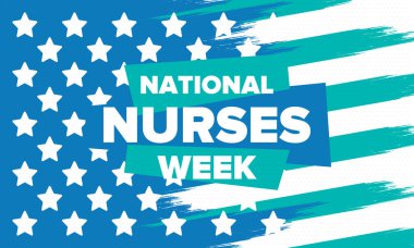 Ulusal Hemşireler Haftası. Teşekkürler hemşireler. Tıbbi ve sağlık hizmetleri konsepti. Virüslere ve hastalıklara karşı savaşanlar. Doktorların şerefine. Amerika 'da yıllık kutlama. Vektör illüstrasyon posteri