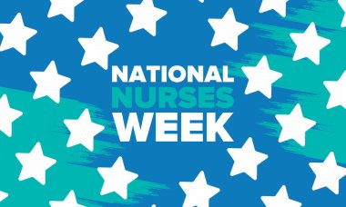 Ulusal Hemşireler Haftası. Teşekkürler hemşireler. Tıbbi ve sağlık hizmetleri konsepti. Virüslere ve hastalıklara karşı savaşanlar. Doktorların şerefine. Amerika 'da yıllık kutlama. Vektör illüstrasyon posteri