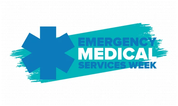 Emergency Medical Services Week in May. Celebrated annual in United States. Control and protection. Medical health care design. Poster, card, banner and background. Vector illustration