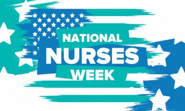 Ulusal Hemşireler Haftası. Teşekkürler hemşireler. Tıbbi ve sağlık hizmetleri konsepti. Virüslere ve hastalıklara karşı savaşanlar. Doktorların şerefine. Amerika 'da yıllık kutlama. Vektör illüstrasyon posteri