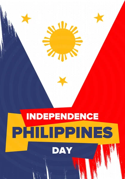 フィリピン独立記念日 毎年6月12日にフィリピンで祝われる 自由の幸せな国民の休日 フィリピンの国旗 東南アジア諸国 愛国的なデザイン ベクターポスター — ストックベクタ