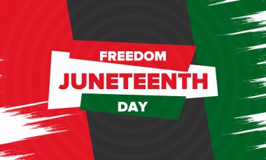 Haziran Bağımsızlık Günü 'nde. Özgürlük ya da Özgürlük Günü. Yıllık Amerikan bayramı, 19 Haziran 'da kutlandı. Afro-Amerikan tarihi ve mirası. Poster, tebrik kartı, afiş ve geçmiş. Vektör