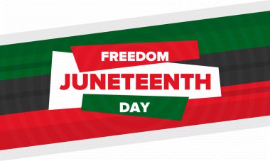 Haziran Bağımsızlık Günü 'nde. Özgürlük ya da Özgürlük Günü. Yıllık Amerikan bayramı, 19 Haziran 'da kutlandı. Afro-Amerikan tarihi ve mirası. Poster, tebrik kartı, afiş ve geçmiş. Vektör