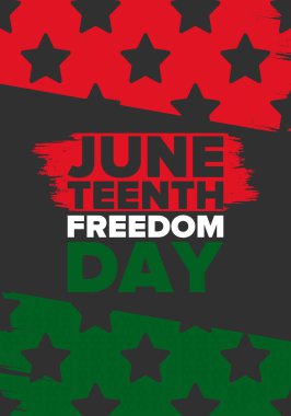Haziran Bağımsızlık Günü 'nde. Özgürlük ya da Özgürlük Günü. Yıllık Amerikan bayramı, 19 Haziran 'da kutlandı. Afro-Amerikan tarihi ve mirası. Poster, tebrik kartı, afiş ve geçmiş. Vektör