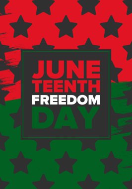 Haziran Bağımsızlık Günü 'nde. Özgürlük ya da Özgürlük Günü. Yıllık Amerikan bayramı, 19 Haziran 'da kutlandı. Afro-Amerikan tarihi ve mirası. Poster, tebrik kartı, afiş ve geçmiş. Vektör