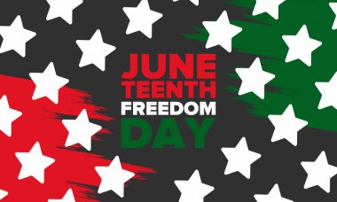 Haziran Bağımsızlık Günü 'nde. Özgürlük ya da Özgürlük Günü. Yıllık Amerikan bayramı, 19 Haziran 'da kutlandı. Afro-Amerikan tarihi ve mirası. Poster, tebrik kartı, afiş ve geçmiş. Vektör