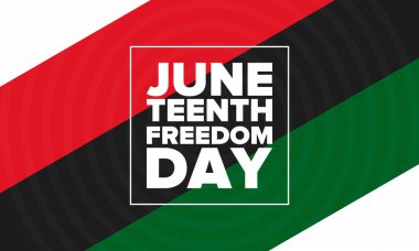 Haziran Bağımsızlık Günü 'nde. Özgürlük ya da Özgürlük Günü. Yıllık Amerikan bayramı, 19 Haziran 'da kutlandı. Afro-Amerikan tarihi ve mirası. Poster, tebrik kartı, afiş ve geçmiş. Vektör