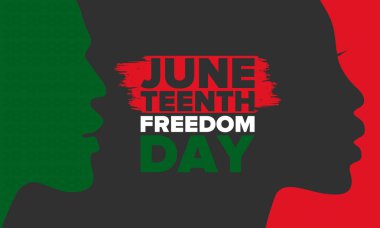 Haziran Bağımsızlık Günü 'nde. Özgürlük ya da Özgürlük Günü. Yıllık Amerikan bayramı, 19 Haziran 'da kutlandı. Afro-Amerikan tarihi ve mirası. Poster, tebrik kartı, afiş ve geçmiş. Vektör