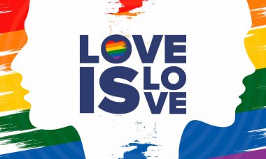 Haziran ayında LGBT Gurur Ayı. Lezbiyen Gey Biseksüel Transseksüel. Yıllık kutlama. LGBT bayrağı. Gökkuşağı aşk konsepti. İnsan hakları ve hoşgörü. Poster, kart, afiş ve geçmiş. Vektör ilüstrasyonu