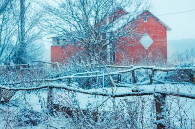 winter day, snow, deer, house, fence_