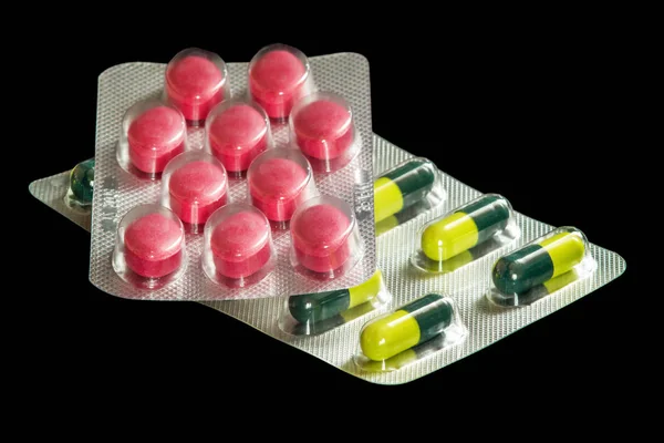 Blisters with multi-colored tablets, buy high-quality medicines_ — 图库照片