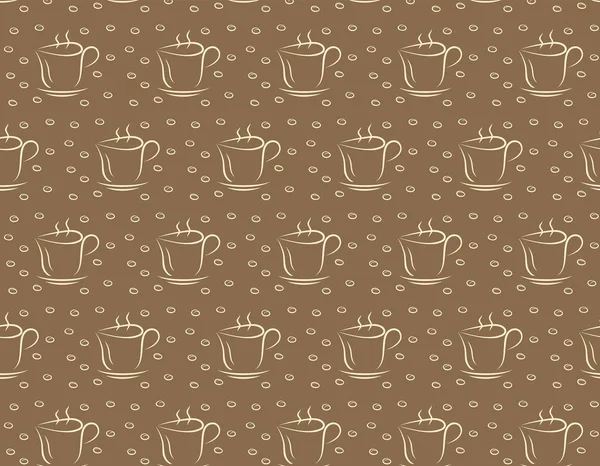 갈색 바탕에 커피 한잔입니다. 디자인에 대 한 완벽 한 패턴 — 스톡 벡터