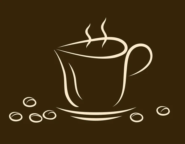 Una taza de café, un platillo y un grano de café sobre un fondo oscuro — Archivo Imágenes Vectoriales