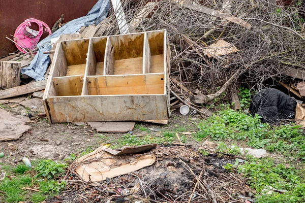 Pile of garbage pollutes  environment. Problem with waste _
