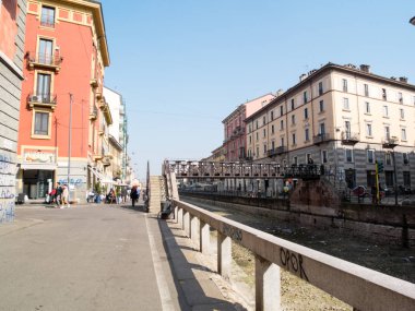 MILAN-ITALY-03 12 2014, Navigli bölgesi su kanalı Milan şehrinden geçer, Milan 'ın Navigli' si sulama ve seyyar kanallar sistemidir.,