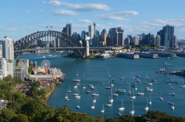 New South Wales, Avustralya Sydney siluetinin panoramik görünüm.