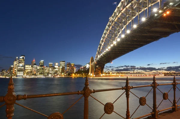 Sydney Harbour Bridge East Side Panoramę Sydney Australia Podczas Zachodu — Zdjęcie stockowe