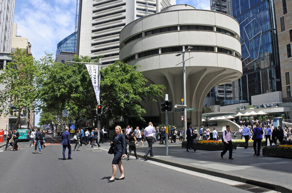 SYDNEY - OCT 18 2016: Traffic on Martin Place, a pedestrian mall in the central business district of Sydney, New South Wales, Australia.
