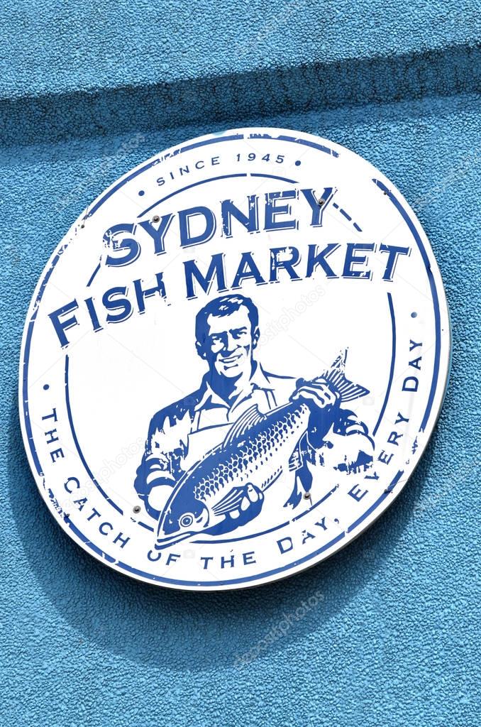 SYDNEY - OCT 20 2016:Sydney Fish Market sign, a Large marketplace  and a major tourist attraction featuring shops for seafood, deli items and restaurants.