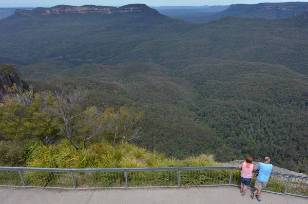 Letecký pohled na tři sestry Echo Point lookout v Katoombaa na — Stock fotografie