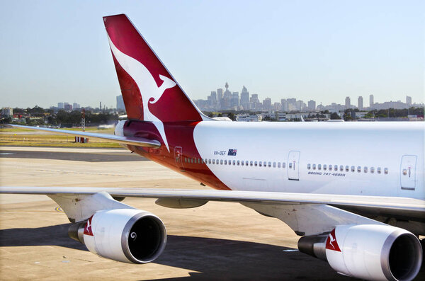Qantas Airways jet plane at Sydney Airport Sydney, Australia