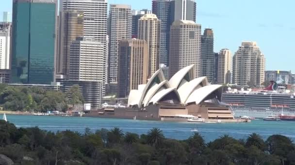 在澳大利亚新南威尔士建立悉尼城市中央商务区和悉尼歌剧院天际线的拍摄 复制空间 — 图库视频影像