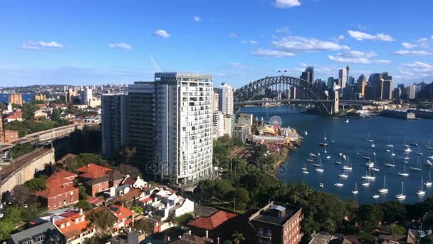 Zeitraffer-Panorama-Luftaufnahme der Skyline von Sydney — Stockvideo