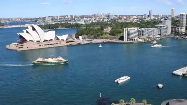 Luchtfoto Van Veerboot Voer Sydney Cove Sydney New South Wales — Stockvideo