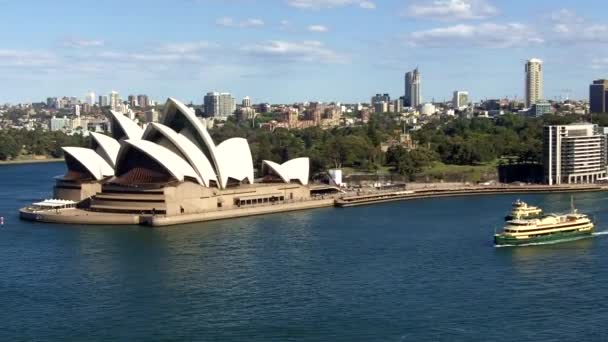 Vista Aérea Del Puerto Sídney Con Teatro Ópera Sídney Australia — Vídeos de Stock