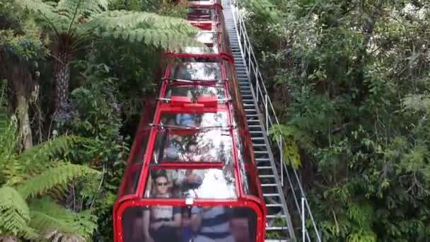 卡通巴风景世界铁路下降到澳大利亚新南威尔士州的贾米森山谷 在52度的倾斜骑行 它是世界上最陡峭的客运铁路 — 图库视频影像