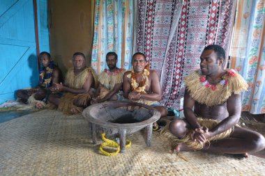 Yerli Fijians erkekler geleneksel Kava törenle katılmak 