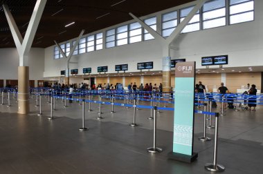 Nadi - Şubat 10 2017:Nadi Uluslararası Havaalanı, Fiji. Fiji Cumhuriyeti yanı sıra Güney Pasifik Adaları için önemli bir bölgesel merkezi için Uluslararası Havaalanı olduğunu.