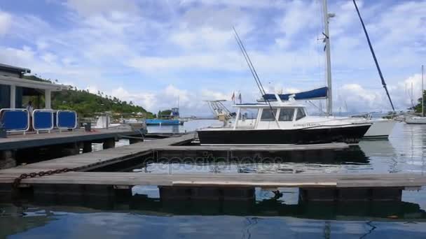 Причаливание яхт в Копра-Шед Марина Савусаву Фиджи — стоковое видео