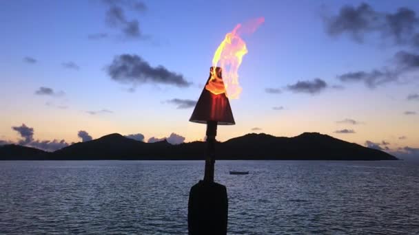 Movimento lento de uma chama de fogo de tocha em um resort — Vídeo de Stock