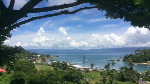 Luchtfoto landschapsmening van Savusavu Vanua Levu-Fiji — Stockvideo