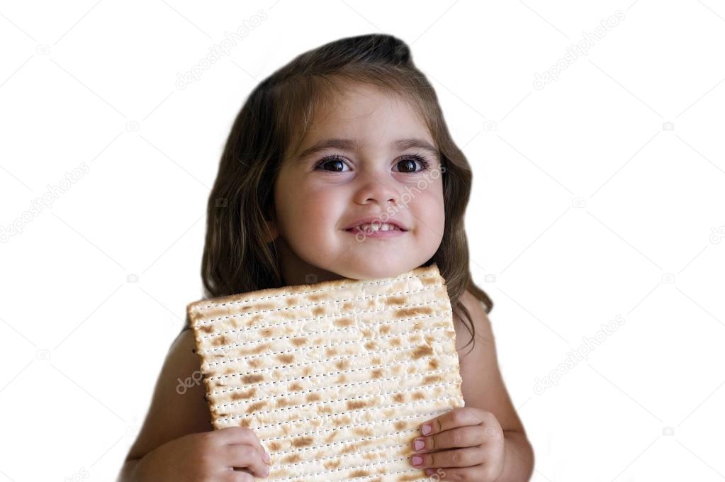 Happy little Jewish girl  on Passover Jewish holiday