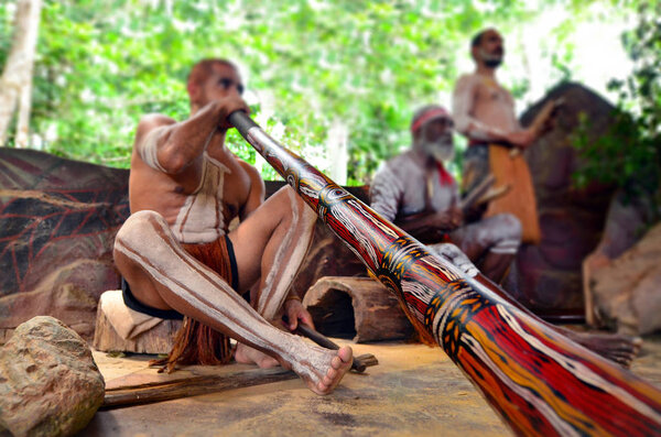 Yirrganydji Aboriginal men play Aboriginal music 