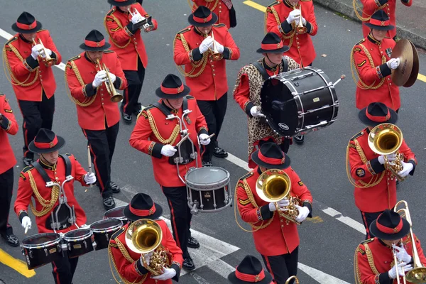 Desfile Banda Exército Nova Zelândia Marchando Nas Ruas Auckland Banda — Fotografia de Stock