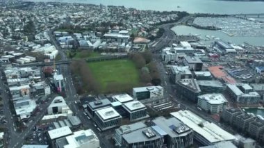 Auckland Waitemata liman ve viyadük Havzası havadan görünümü